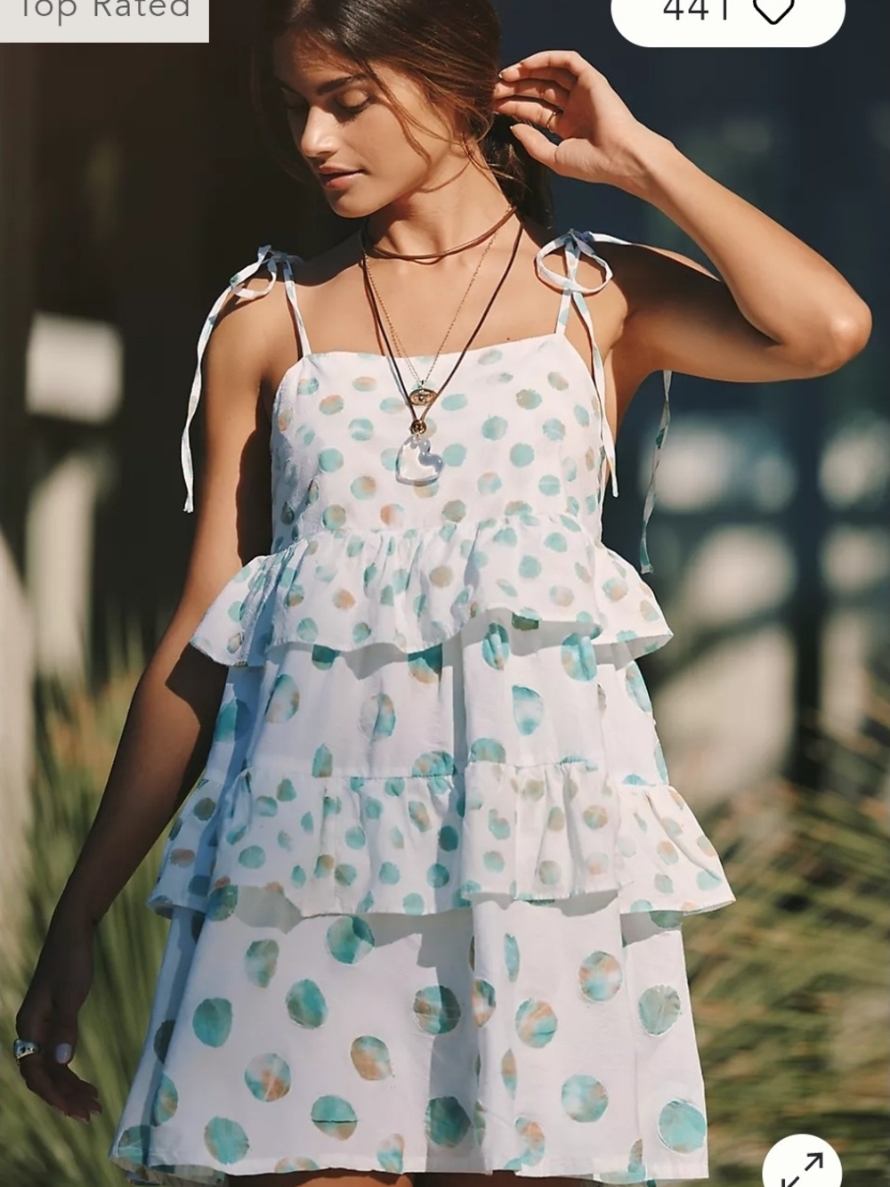 Anthro Celendine Tiered Mini Apron Dress L NWT In Ivory Dot